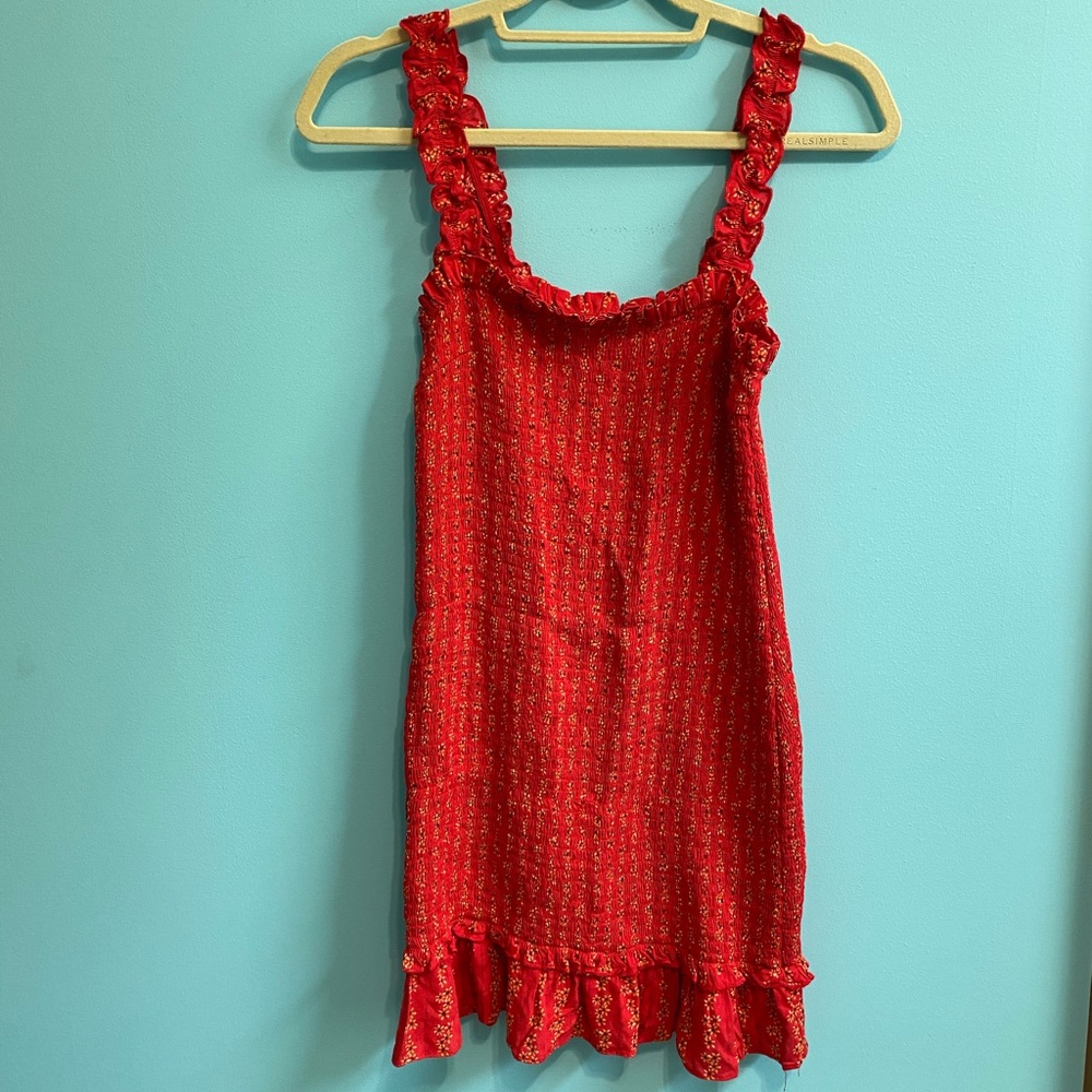 Red Floral Ruched Mini Dress